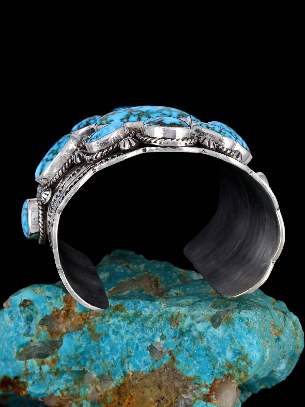 Navajo Sterling Silver Kingman Turquoise Cuff Bracelet - PuebloDirect.com