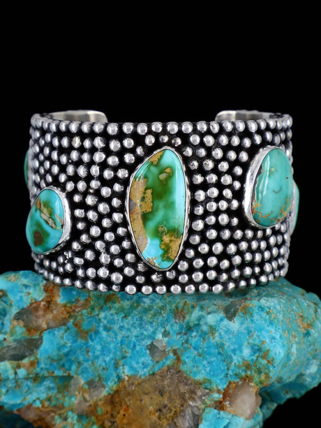Native American Jewelry Sterling Silver Sonoran Gold Turquoise Cuff Bracelet - PuebloDirect.com