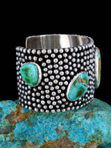 Native American Jewelry Sterling Silver Sonoran Gold Turquoise Cuff Bracelet - PuebloDirect.com