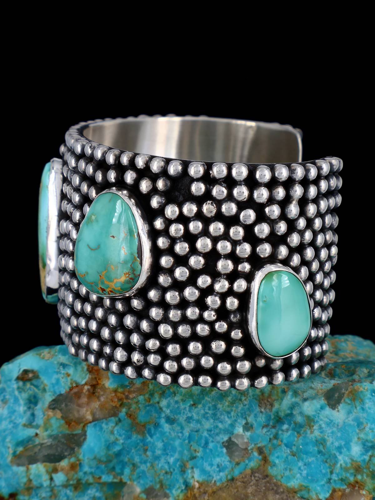 Native American Jewelry Sterling Silver Sonoran Gold Turquoise Cuff Bracelet - PuebloDirect.com