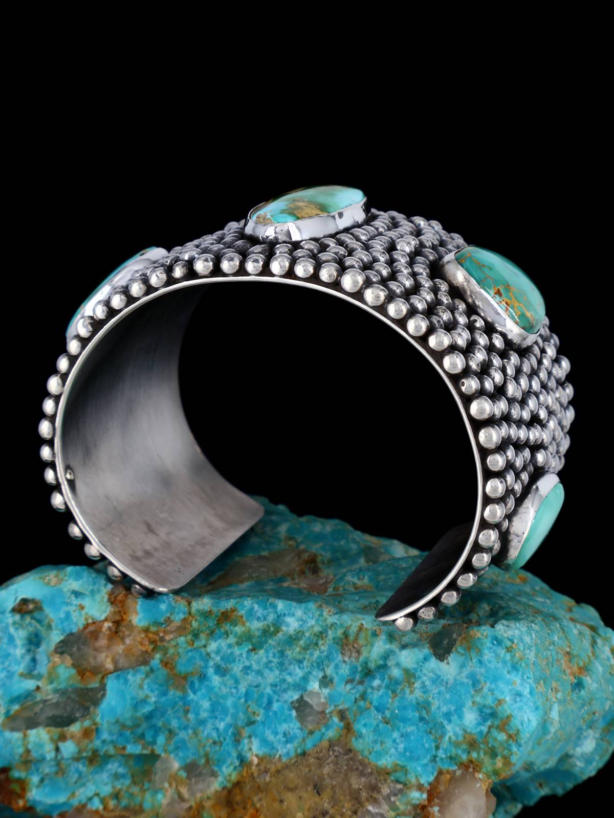 Native American Jewelry Sterling Silver Sonoran Gold Turquoise Cuff Bracelet - PuebloDirect.com