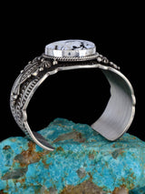 Navajo Jewelry Sterling Silver White Buffalo Cuff Bracelet - PuebloDirect.com