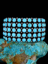 Native American Sterling Silver Sleeping Beauty Turquoise Row Bracelet - PuebloDirect.com