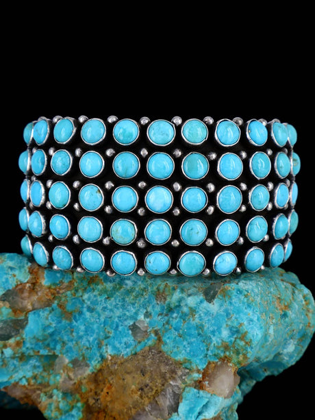 Native American Sterling Silver Sleeping Beauty Turquoise Row Bracelet - PuebloDirect.com