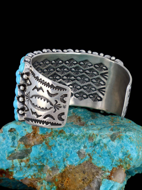 Native American Sterling Silver Sleeping Beauty Turquoise Row Bracelet - PuebloDirect.com