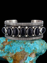 Navajo Jewelry Sterling Silver Onyx Cuff Bracelet - PuebloDirect.com