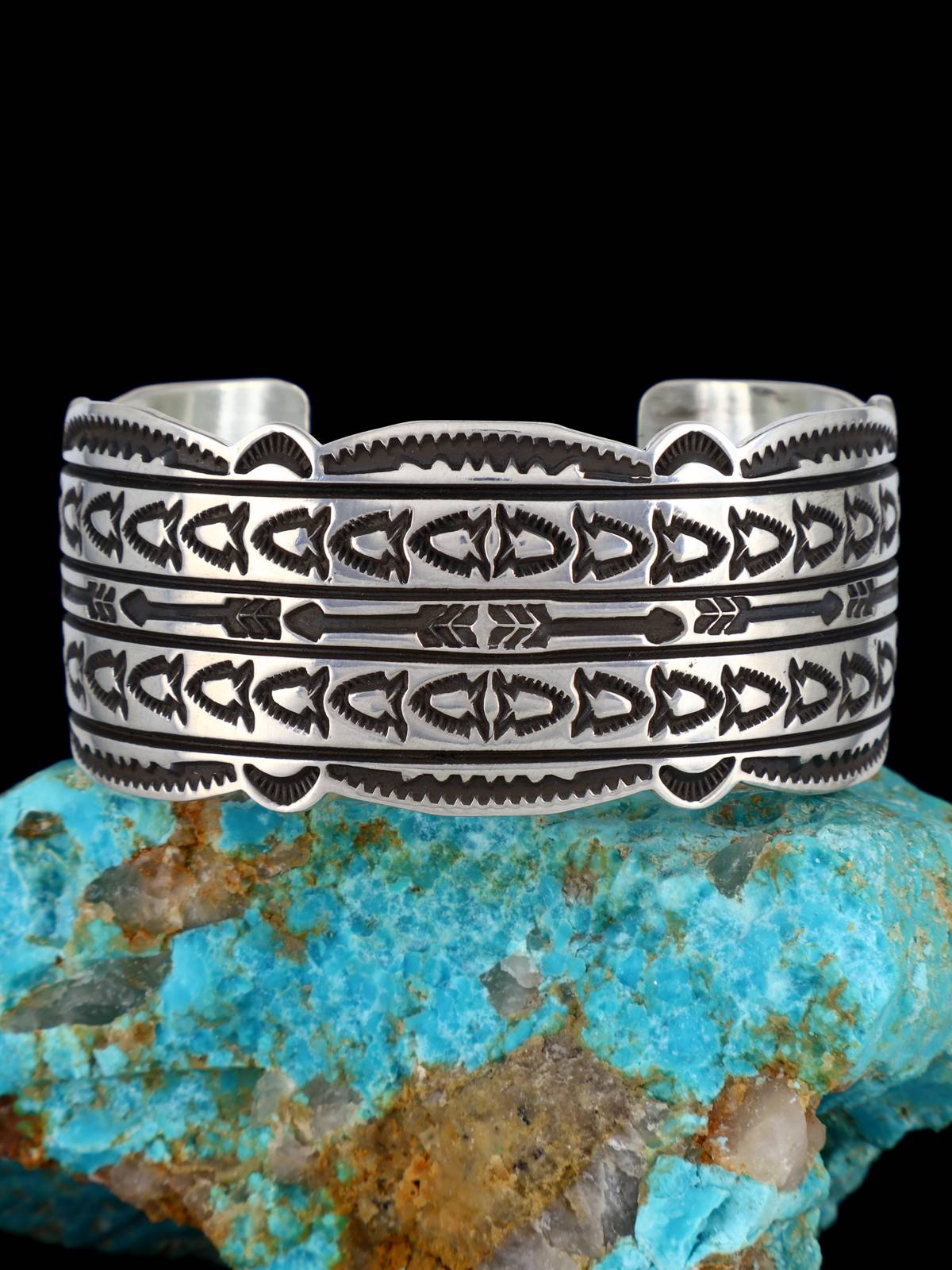 Native American Stamped Sterling Silver Cuff Bracelet - PuebloDirect.com