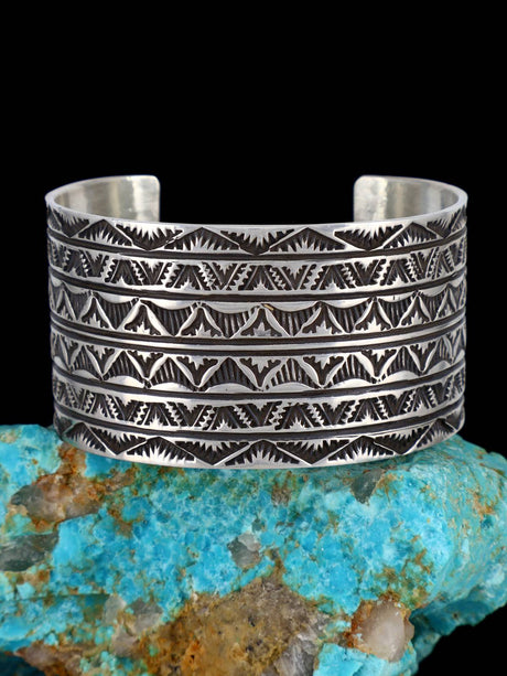 Native American Sterling Silver Stamped Cuff Bracelet - PuebloDirect.com