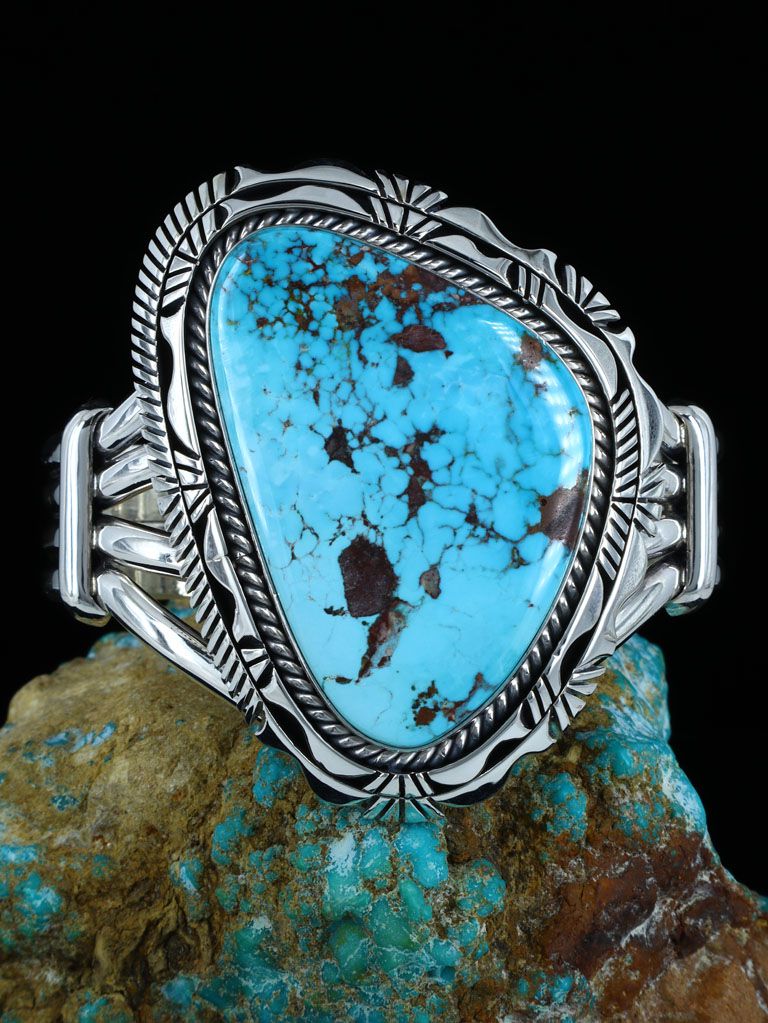 Native American Candelaria Turquoise Sterling Silver Cuff Bracelet - PuebloDirect.com