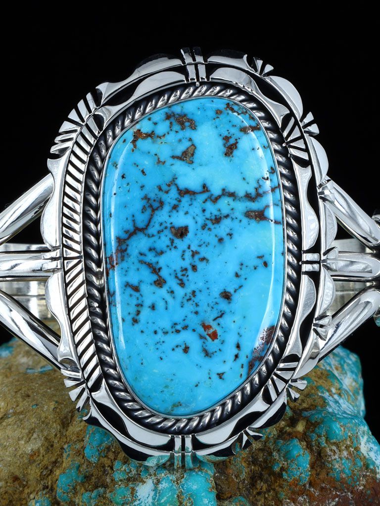 Native American Candelaria Turquoise Sterling Silver Cuff Bracelet - PuebloDirect.com