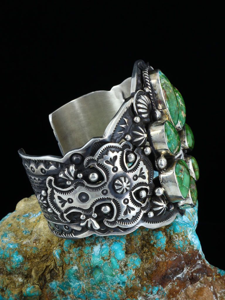 Native American Sterling Silver Sonoran Gold Turquoise Cuff Bracelet - PuebloDirect.com