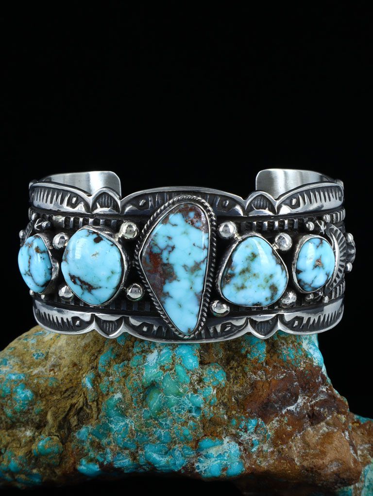 Native American Sterling Silver Dry Creek Turquoise Cuff Bracelet - PuebloDirect.com