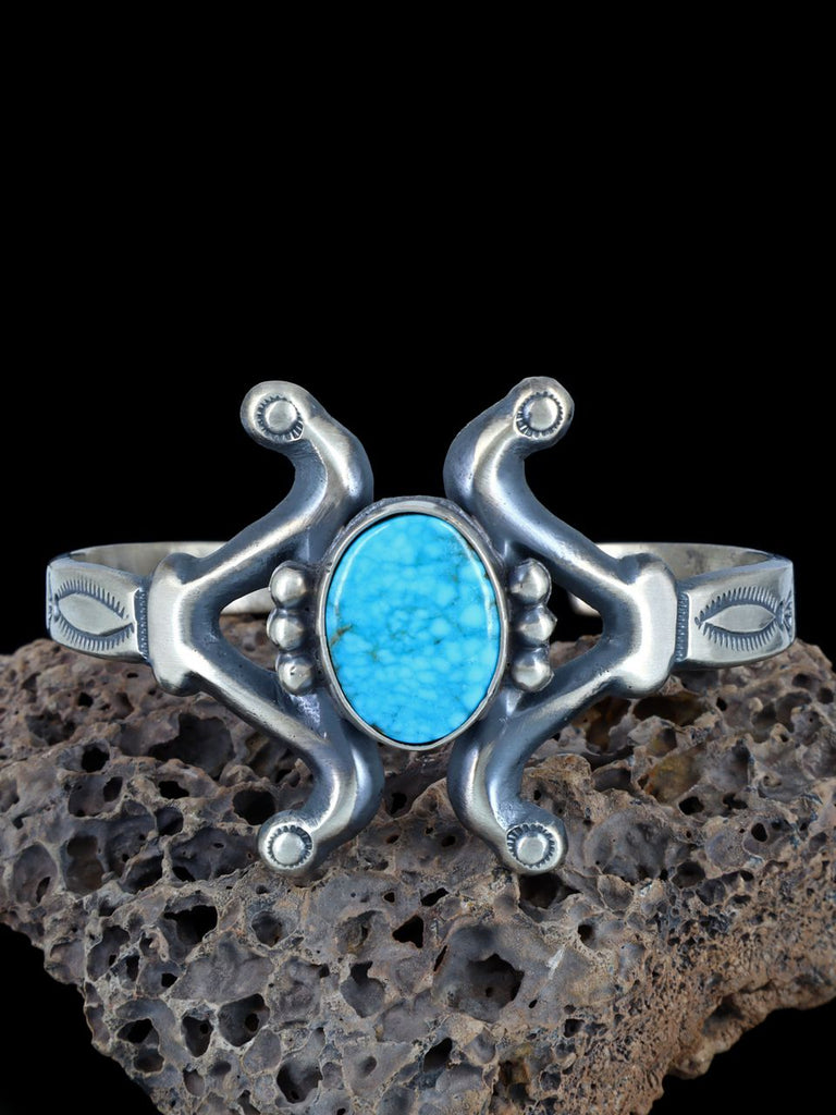 Navajo Kingman Turquoise Sandcast Sterling Silver Cuff Bracelet - PuebloDirect.com