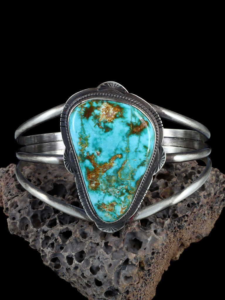 Native American Natural Pilot Mountain Turquoise Sterling Silver Cuff Bracelet - PuebloDirect.com
