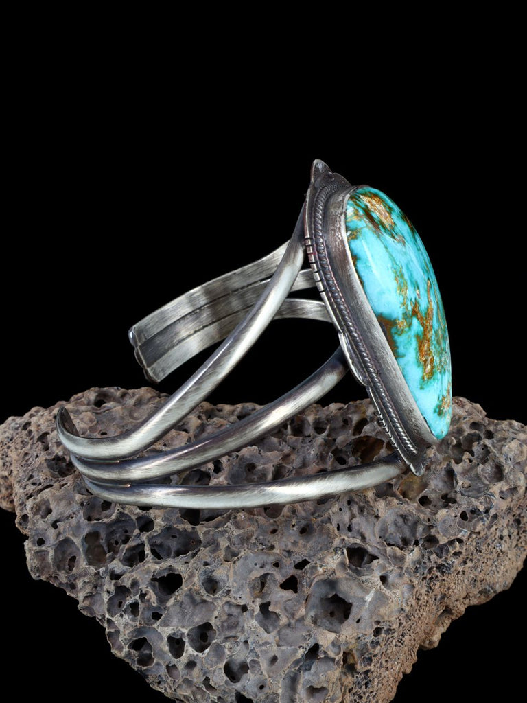 Native American Natural Pilot Mountain Turquoise Sterling Silver Cuff Bracelet - PuebloDirect.com