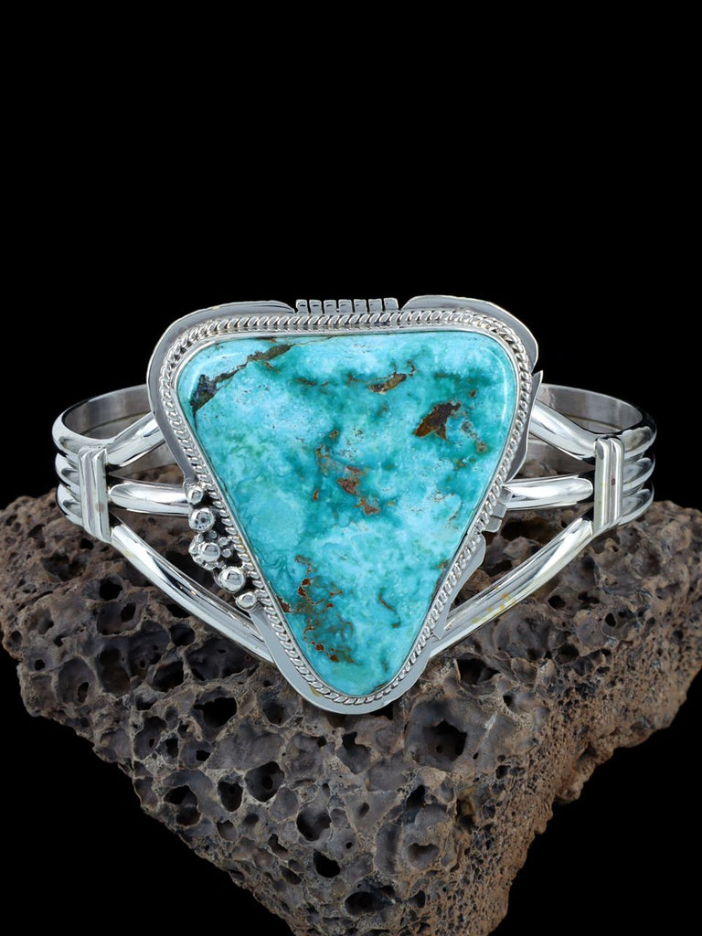 Navajo Natural Pilot Mountain Turquoise Sterling Silver Cuff Bracelet - PuebloDirect.com
