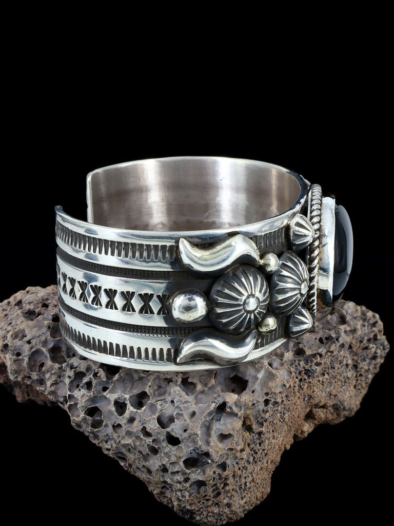 Navajo Jewelry Sterling Silver Onyx Cuff Bracelet - PuebloDirect.com