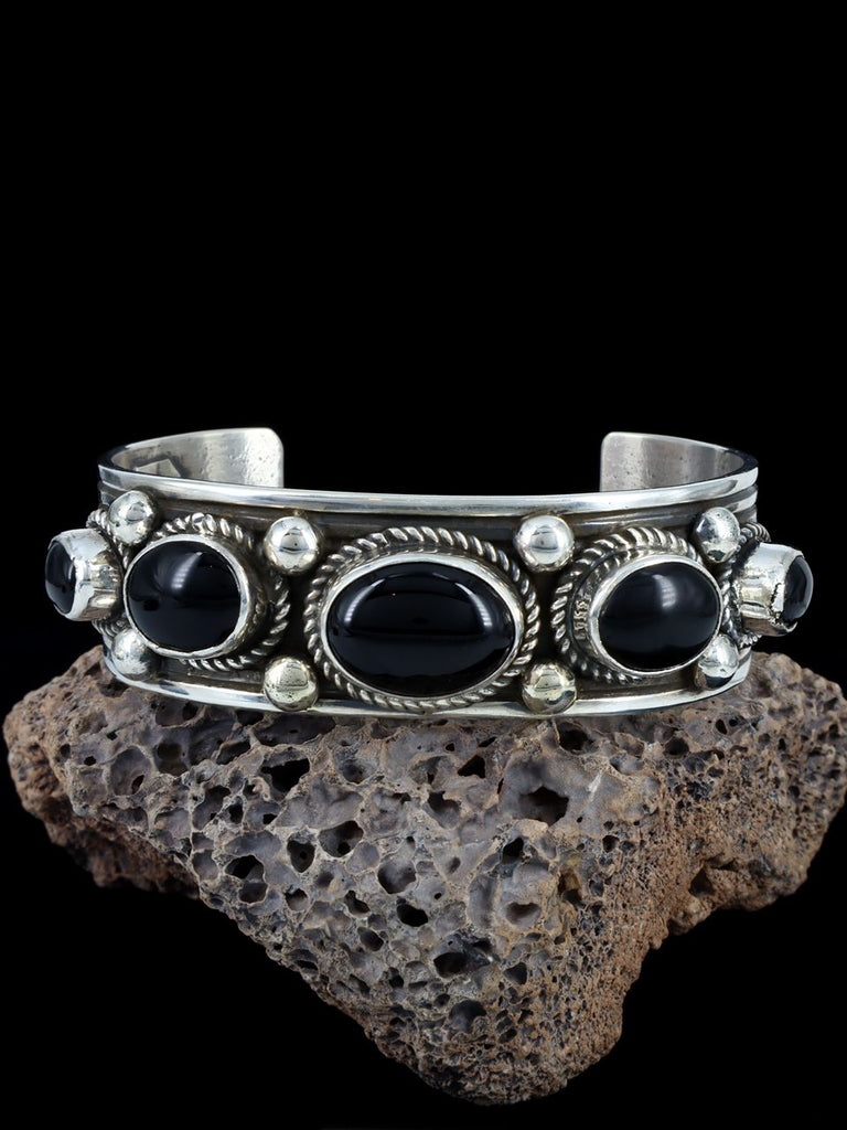 Navajo Jewelry Sterling Silver Onyx Cuff Bracelet - PuebloDirect.com