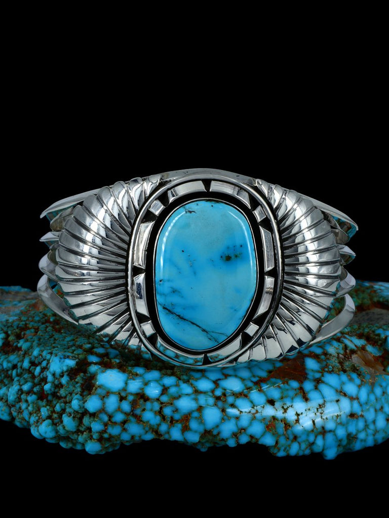 Navajo Sterling Silver Kingman Turquoise Bracelet - PuebloDirect.com