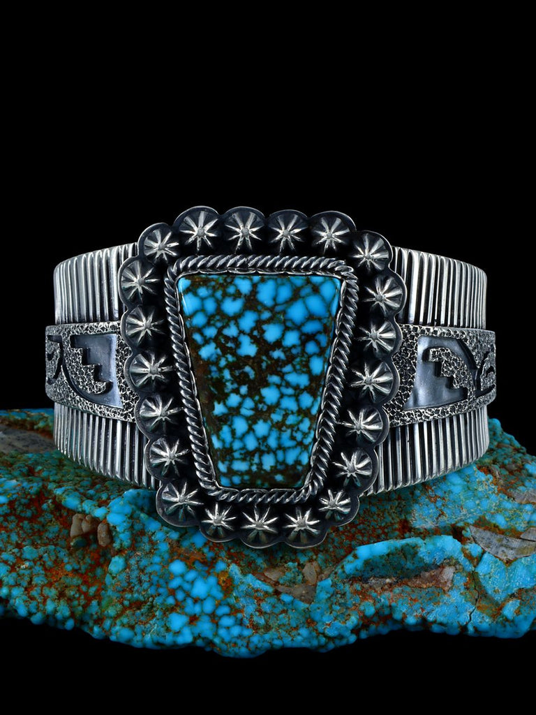 Native American Jewelry Sterling Silver Kingman Turquoise Bracelet - PuebloDirect.com