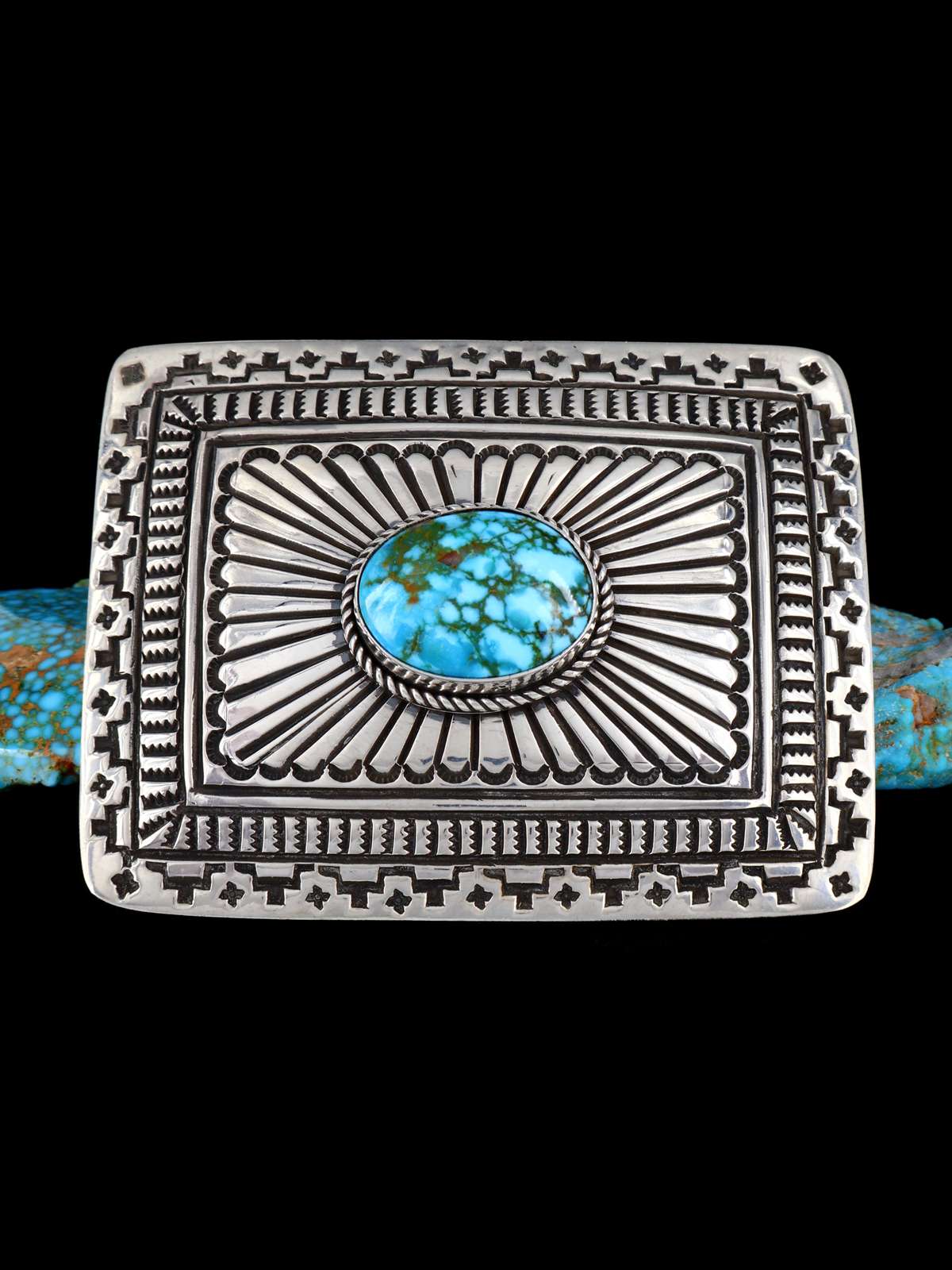 Native American Kingman Turquoise Sterling Silver Buckle - PuebloDirect.com