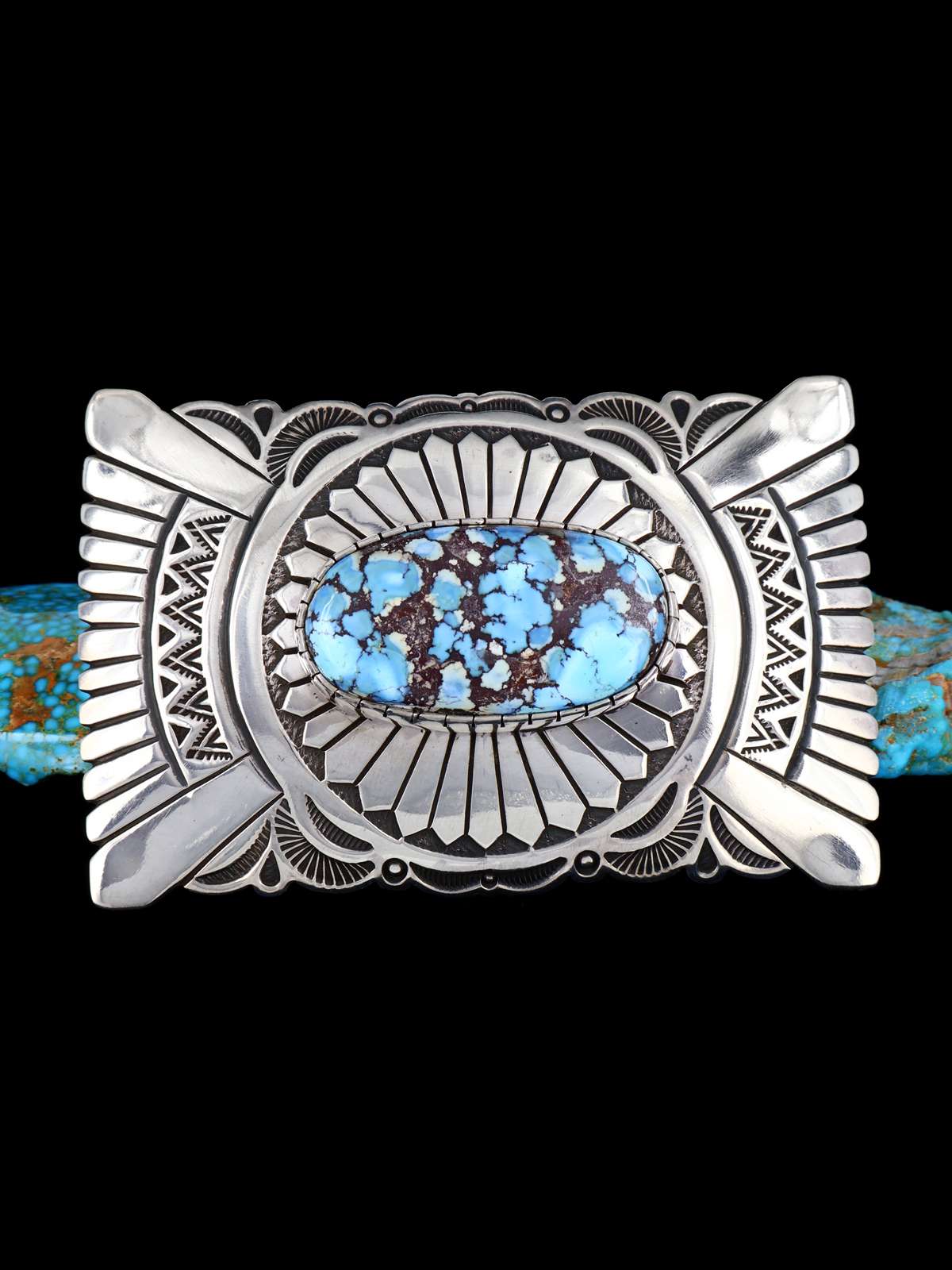 Native American Golden Hill Turquoise Sterling Silver Buckle - PuebloDirect.com