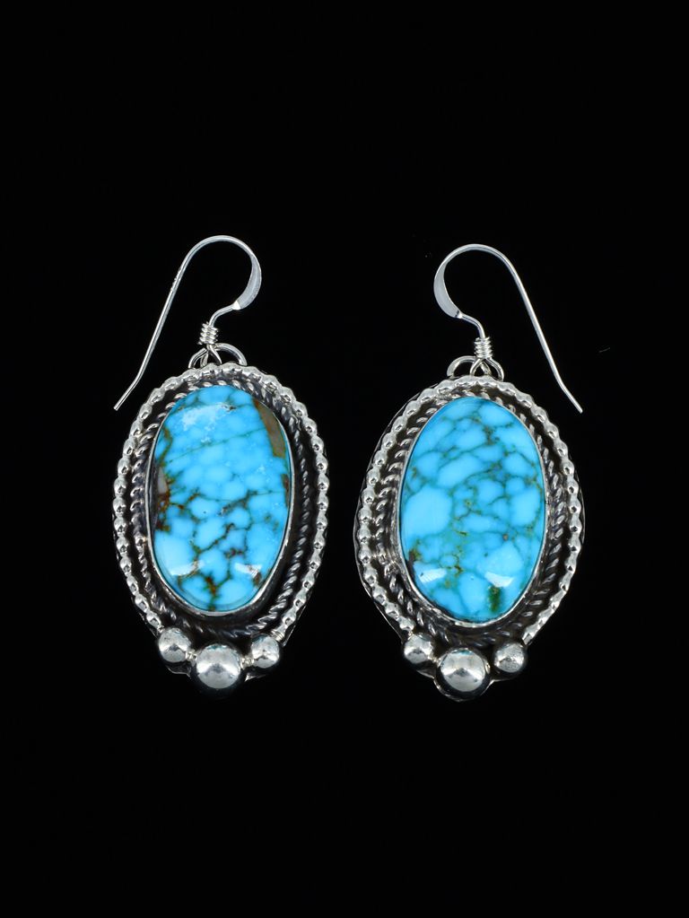 Native American Sterling Silver Kingman Turquoise Dangle Earrings - PuebloDirect.com