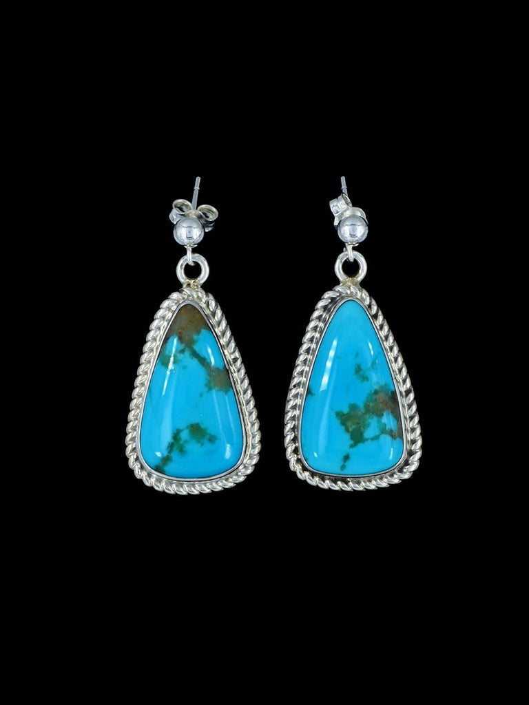 Native American Sterling Silver Turquoise Dangle Post Earrings - PuebloDirect.com