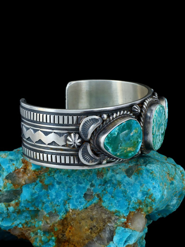 Native American Natural Royston Turquoise Stamped Cuff Bracelet - PuebloDirect.com