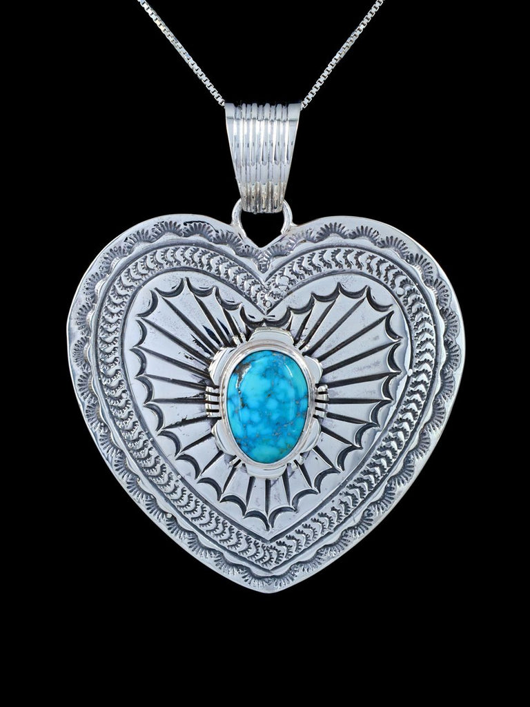Native American Jewelry Natural Kingman Turquoise Heart Pendant - PuebloDirect.com