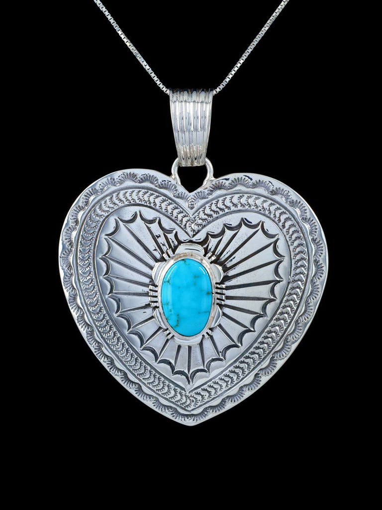 Native American Jewelry Natural Kingman Turquoise Heart Pendant - PuebloDirect.com