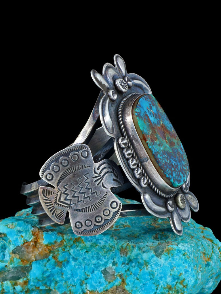 Native American Sterling Silver Royston Turquoise Thunderbird Bracelet - PuebloDirect.com