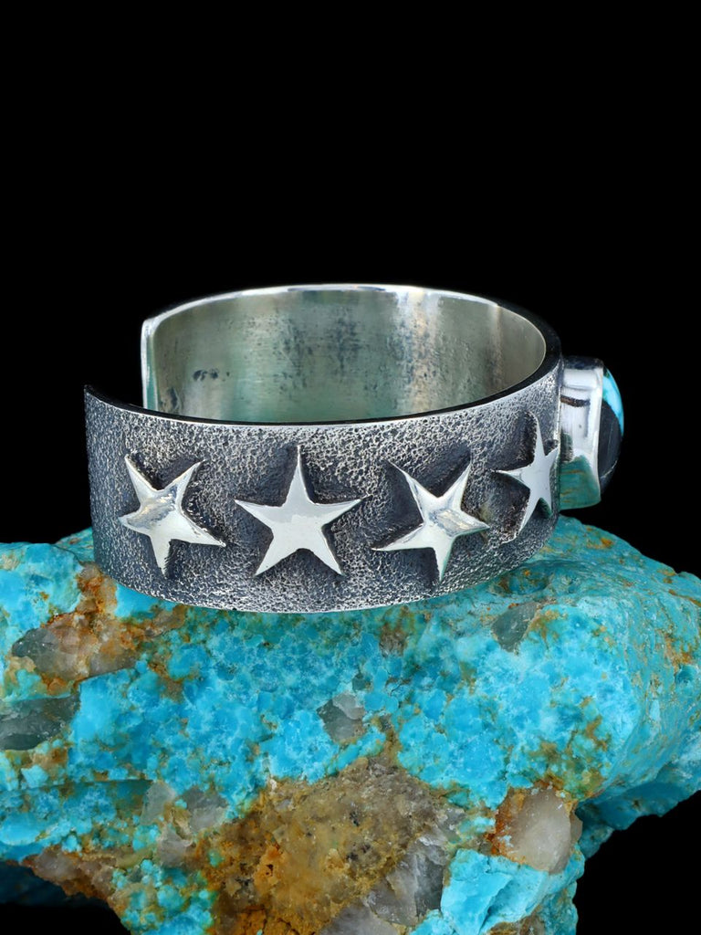 Native American Tufa Cast Sterling Silver Natural Blue Moon Turquoise Bracelet - PuebloDirect.com