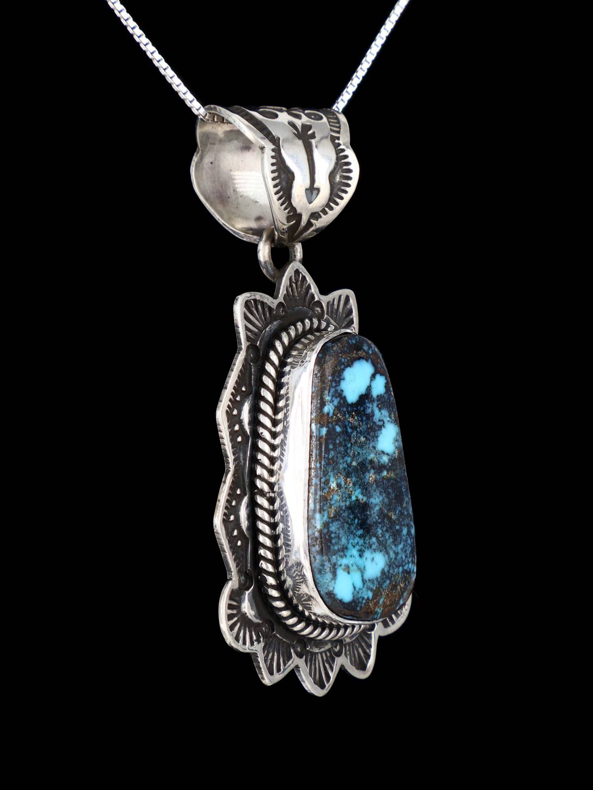 Native American Sterling Silver Natural Cloud Mountain Turquoise Pendant - PuebloDirect.com
