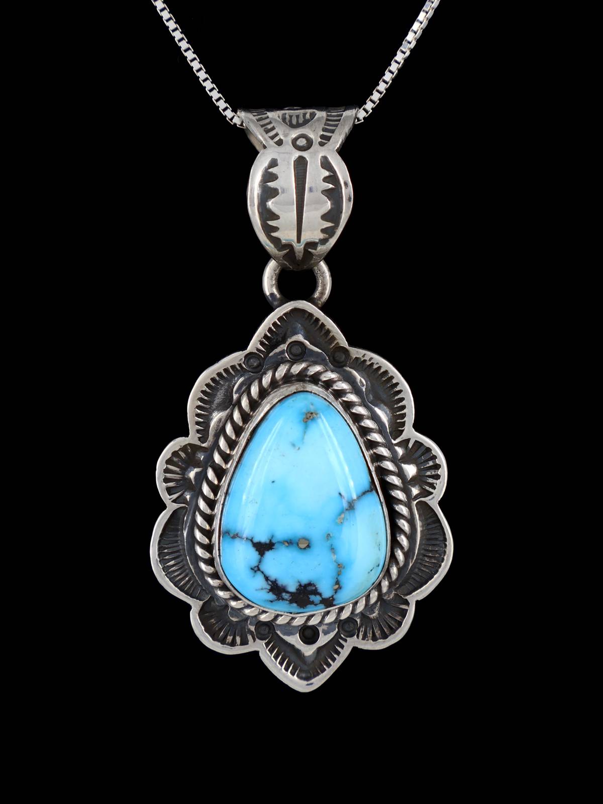 Native American Sterling Silver Kingman Turquoise Pendant - PuebloDirect.com