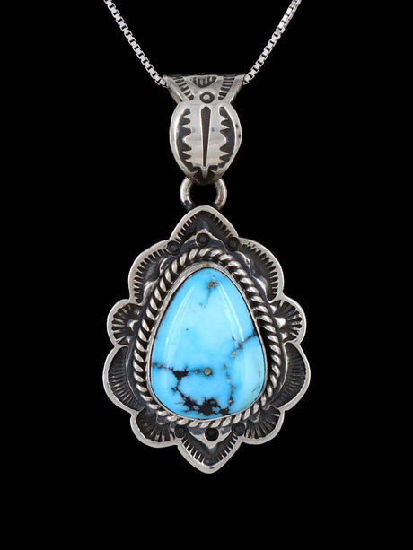 Native American Sterling Silver Kingman Turquoise Pendant - PuebloDirect.com