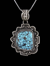 Native American Sterling Silver Natural Cloud Mountain Turquoise Pendant - PuebloDirect.com