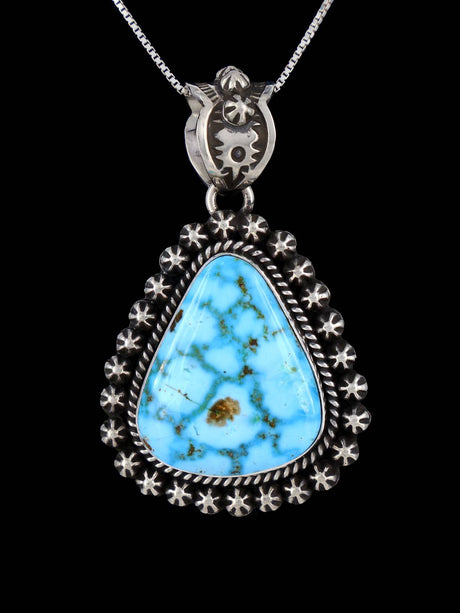 Native American Sterling Silver Kingman Turquoise Pendant - PuebloDirect.com