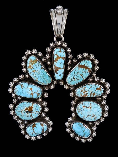 Native American Sterling Silver Number 8 Turquoise Naja Pendant - PuebloDirect.com