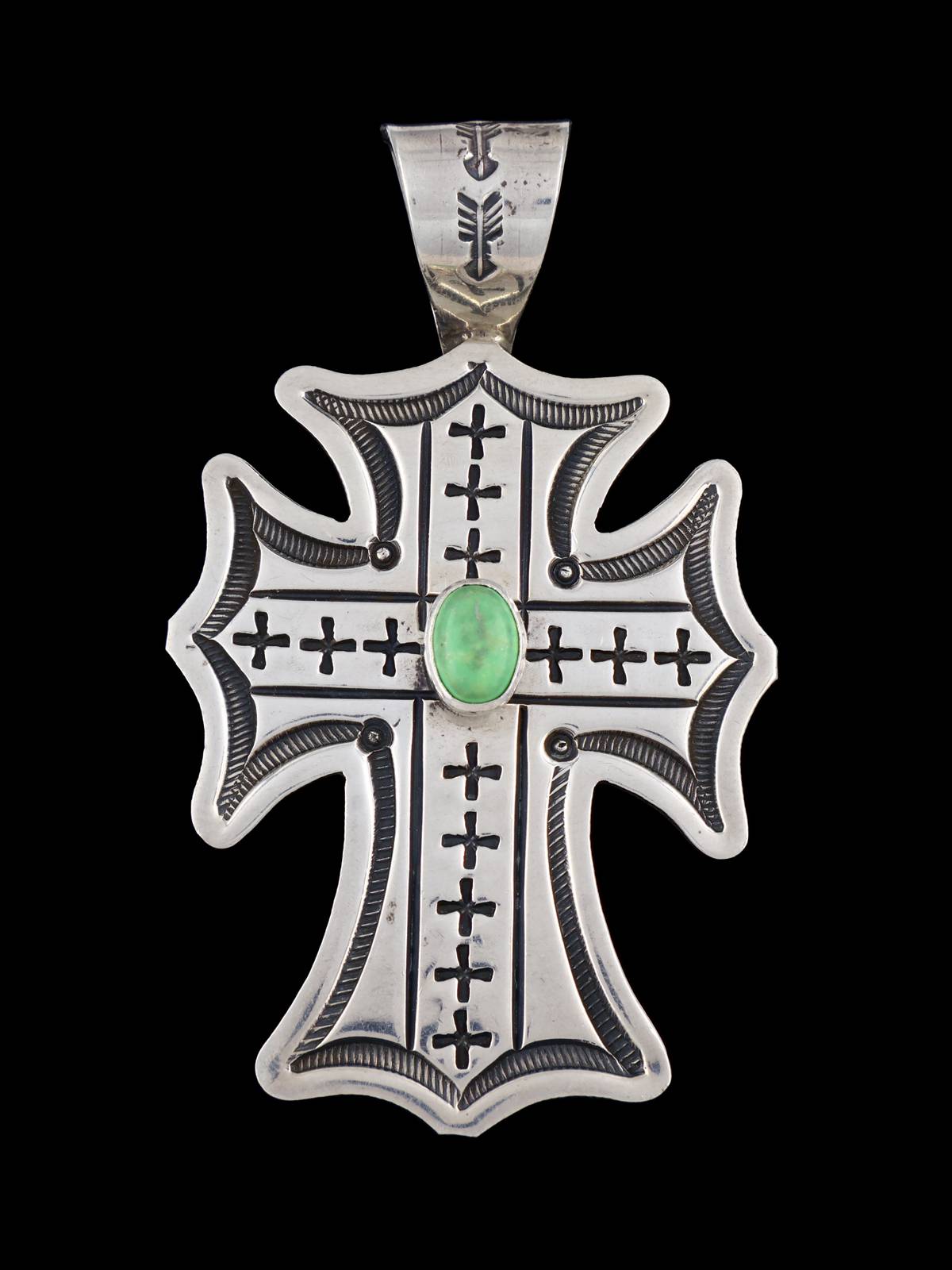 Turquoise Navajo Sterling Silver Sculpted Cross Pendant - PuebloDirect.com