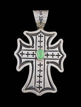 Turquoise Navajo Sterling Silver Sculpted Cross Pendant - PuebloDirect.com