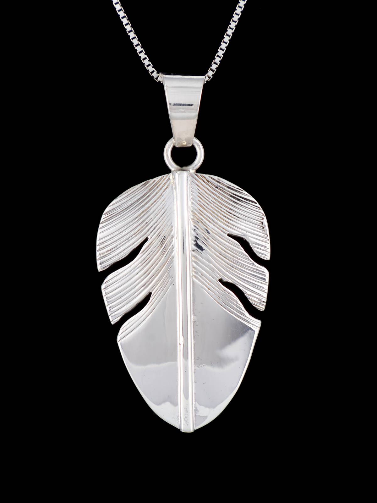 Navajo Sterling Silver Feather Pendant - PuebloDirect.com