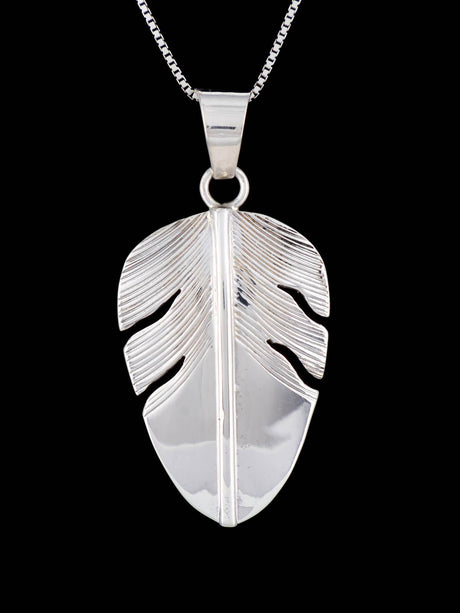 Navajo Sterling Silver Feather Pendant - PuebloDirect.com