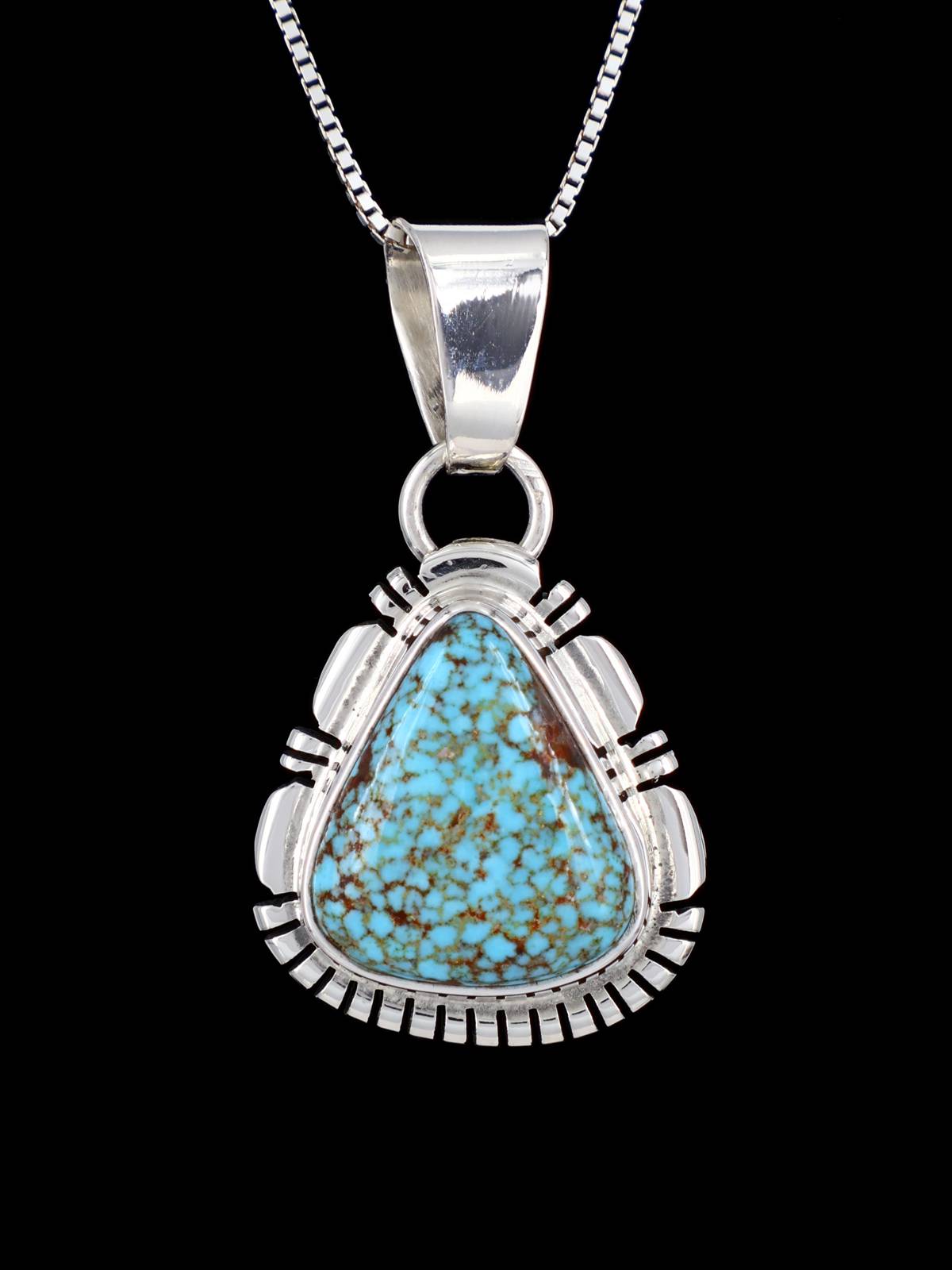 Natural Kingman Turquoise Navajo Sterling Silver Pendant - PuebloDirect.com