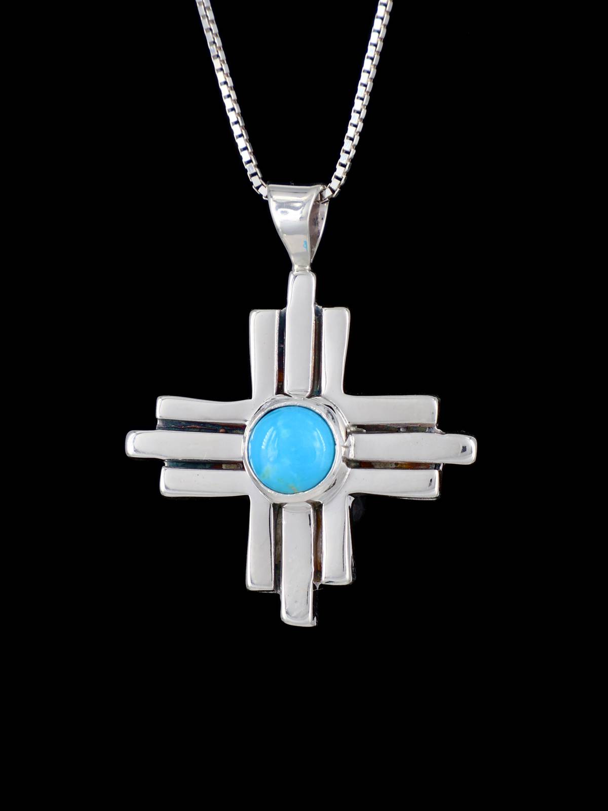 Native American Jewelry Sterling Silver Turquoise Zia Pendant - PuebloDirect.com