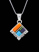 Navajo Inlay Turquoise and Spiny Oyster Sterling Silver Pendant - PuebloDirect.com