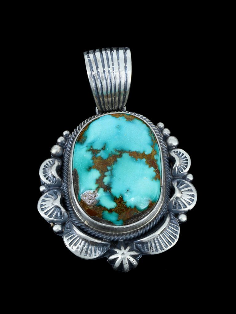 Native American Sterling Silver Sonoran Mountain Turquoise Pendant - PuebloDirect.com