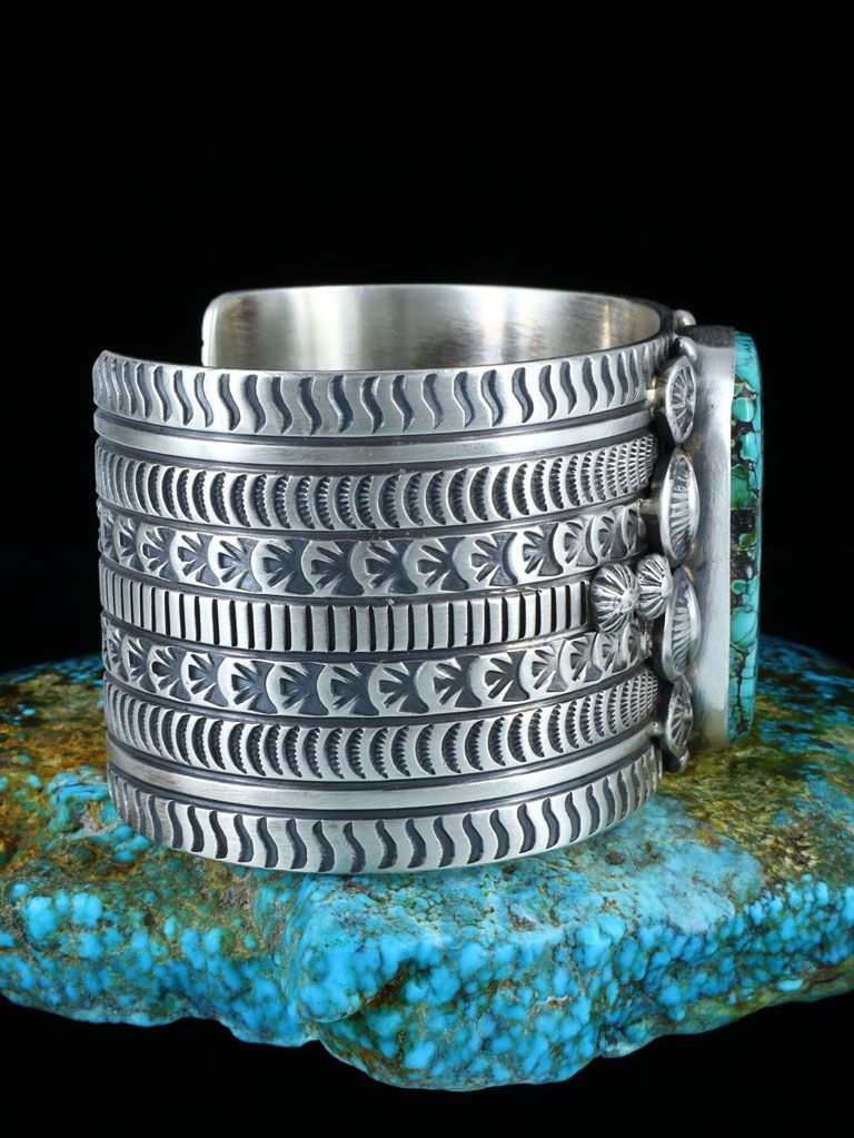Navajo Natural Sky Horse Turquoise Sterling Silver Wide Cuff Bracelet - PuebloDirect.com