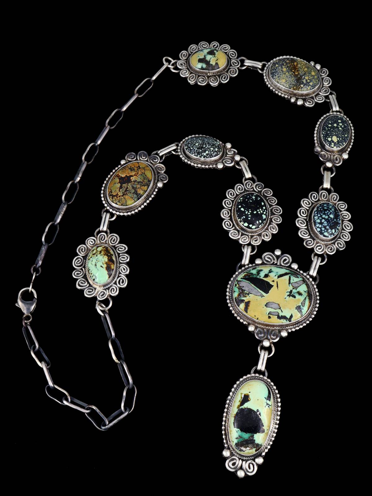 Native American Sterling Silver New Lander Variscite Necklace - PuebloDirect.com