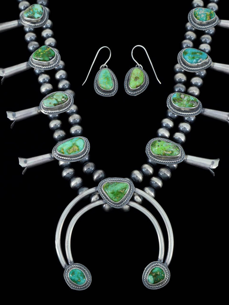 Sonoran Gold Turquoise Sterling Silver Squash Blossom Necklace Set - PuebloDirect.com